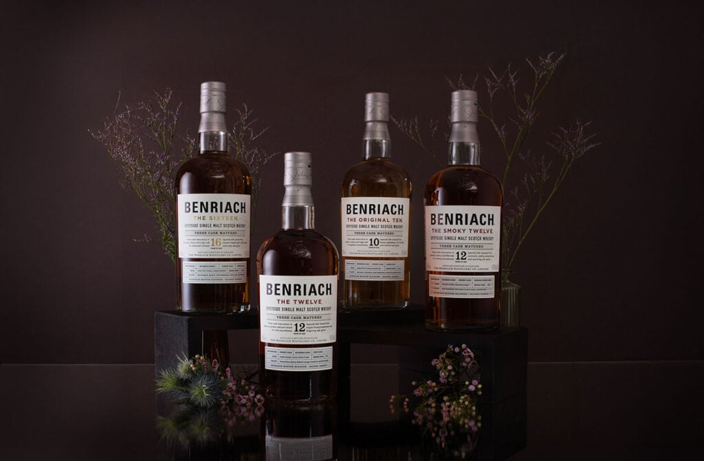 Benriach whisky bottles arranged for the Explore Scotch Competition by Master of Malt