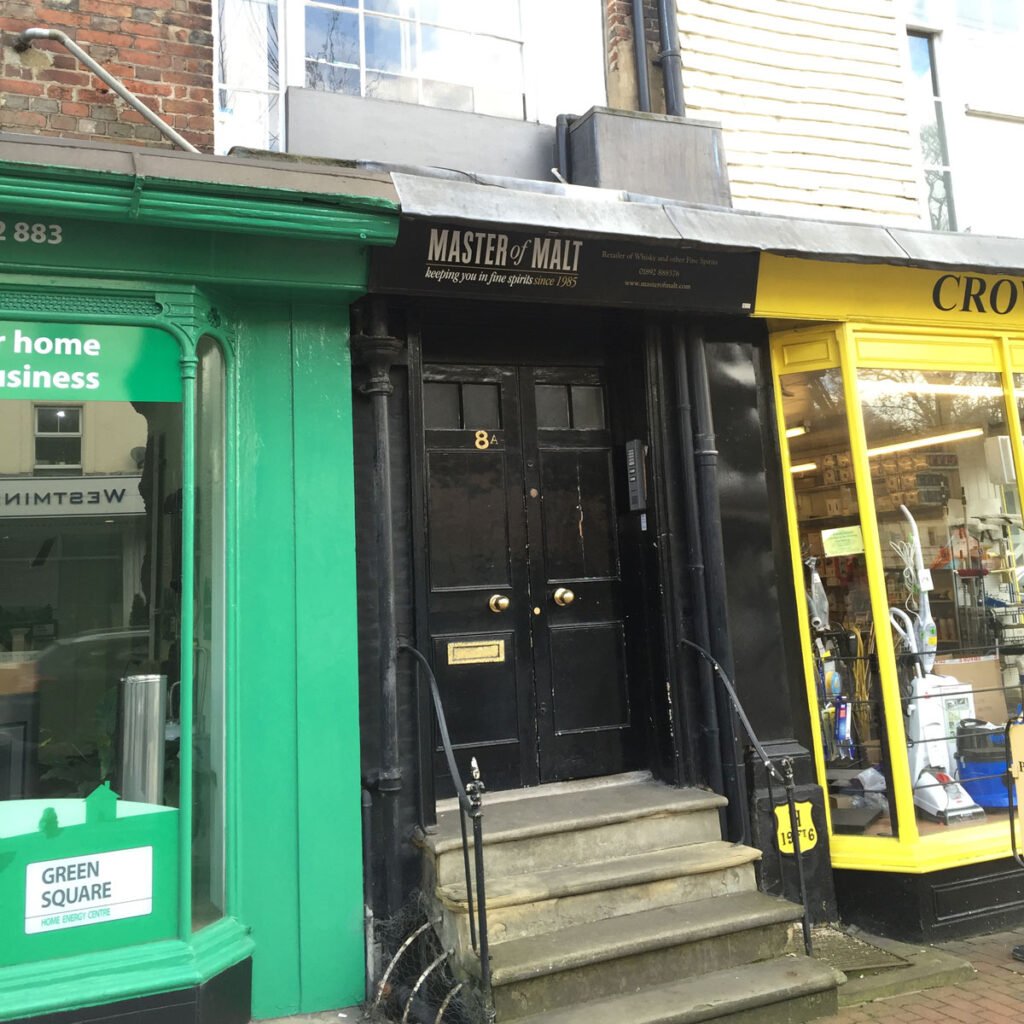 The black door of the old Master of Malt office in Tunbrige Wells