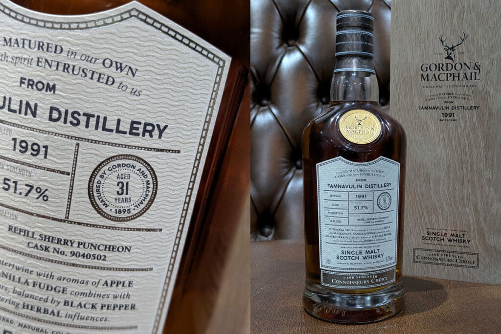 Tamnavulin 31yo 1991 Gordon & MacPhail close up and bottle shot