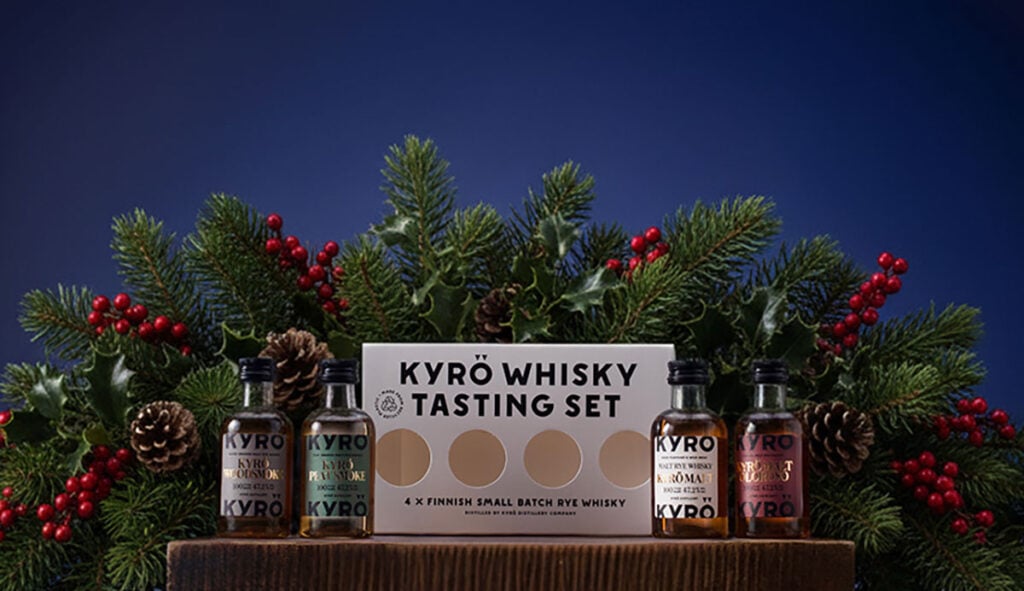 Kyrö's Whisky Tasting Set in a Christmas scene, part of The Beginner Christmas Whisky Gift Guide at Master of Malt