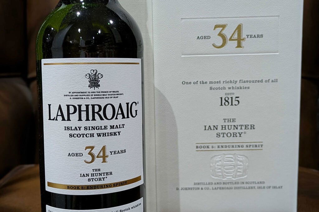 Laphroaig 34 Year Old Ian Hunter Story Book 5 bottle and box