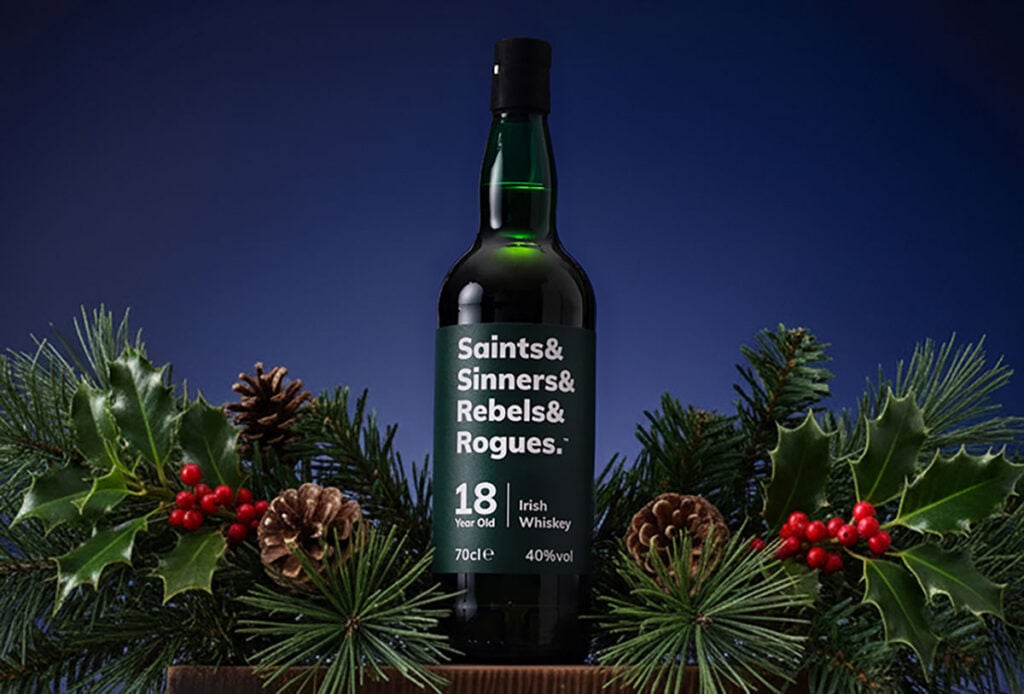 Saints & Sinners & Rebels & Rogues 18 Year Old in a Christmas scene. It's an Master of Malt exclusive