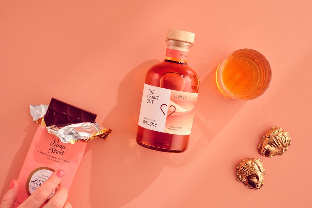 The Heart Cut x Barley blended malt surrounded by pairing options