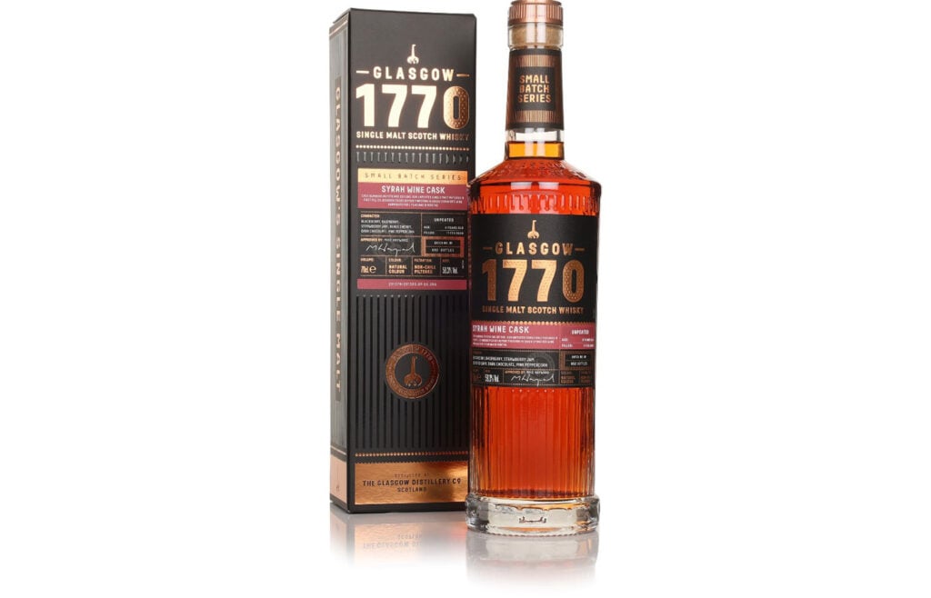 Glasgow 1770 Syrah Wine Cask Finish (Unpeated) 70cl Whisky, one of the Most Interesting Whisky Gifts to Give This Christmas