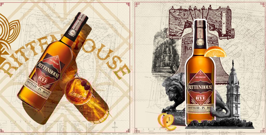 Images of Rittenhouse rye whisky generated to showcase its Pennsylvanian history