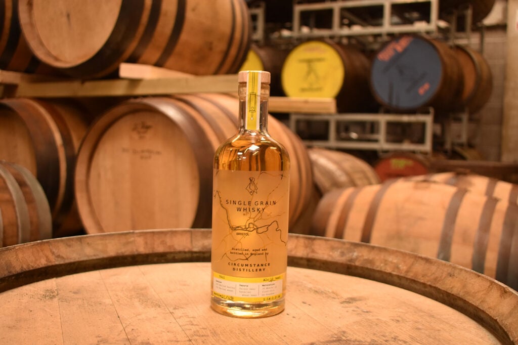 Circumstance Distillery's The Single Grain Estate Whisky on a barrel