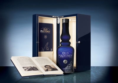 Bottle and case for Old Pulteney whisky