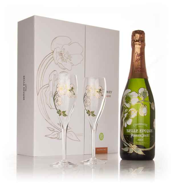 Perrier-Jouët 2002 Belle Epoque Brut with 2 Champagne Flutes