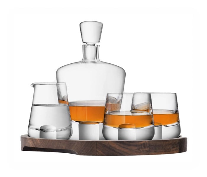 LSA Whisky Cut Connoisseur Set & Walnut Serving Tray