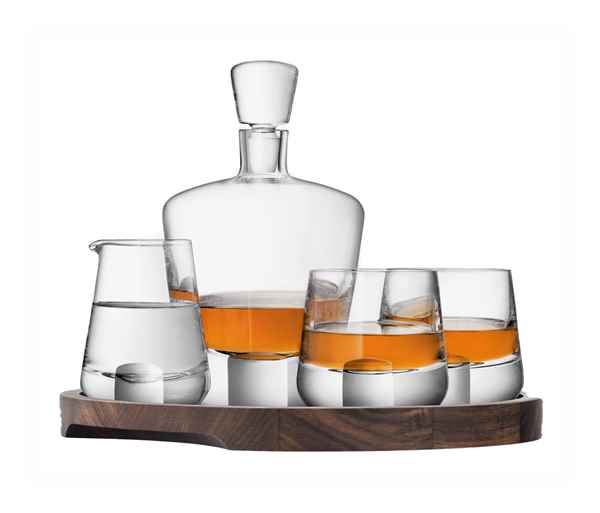 LSA Whisky Cut Connoisseur Set & Walnut Serving Tray