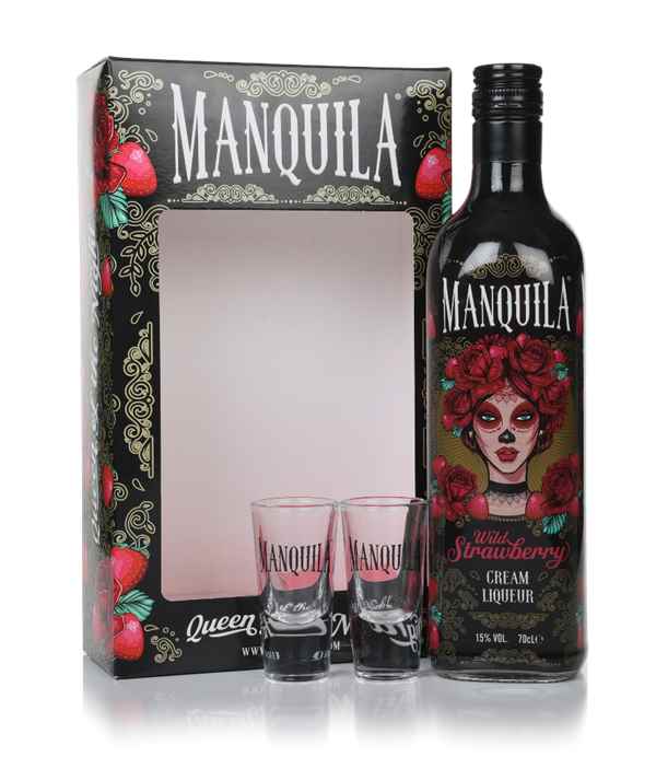 Manquila Wild Strawberry Cream Liqueur Gift Set with 2x Glasses