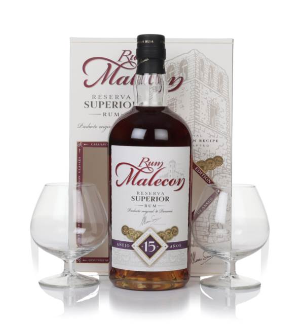 Malecon 15 Year Old Reserva Superior Gift Set with 2x Glasses (No Box / Torn Label) product image