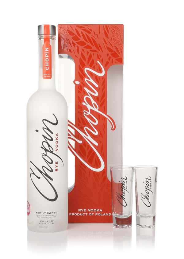 Chopin Rye Vodka with 2x Shot Glasses