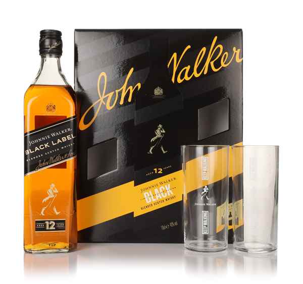 Johnnie Walker Black Label 12 Year Old with 2x Highball Glasses