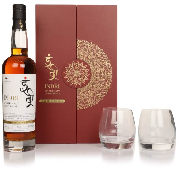 Indri Trini Three Wood Indian Single Malt Gift Set with 2x Glasses product image